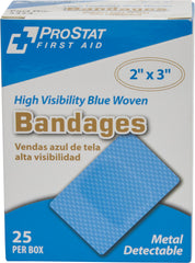 High Visibility Blue Woven Adhesive 2" x 3" Bandages - 25 Count