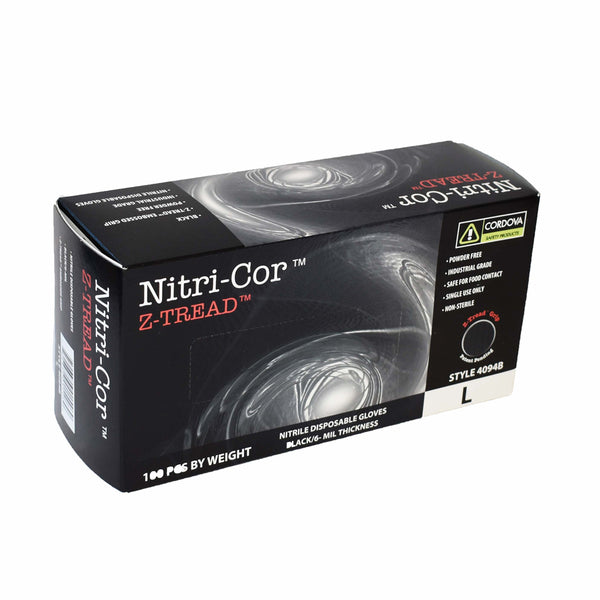 Nitri-Cor  Z-Tread  6 Mil Black Nitrile Gloves - Case of 1,000