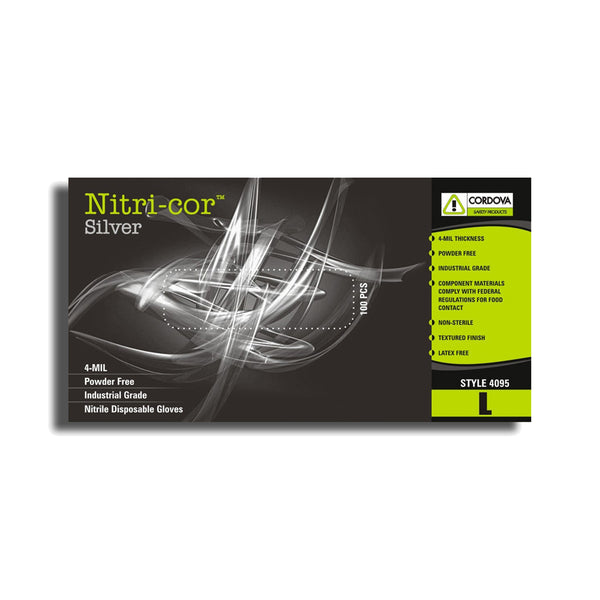 Nitri-Cor Silver Disposable Nitrile Powder Free 4 Mil Gloves - Case of 1,000