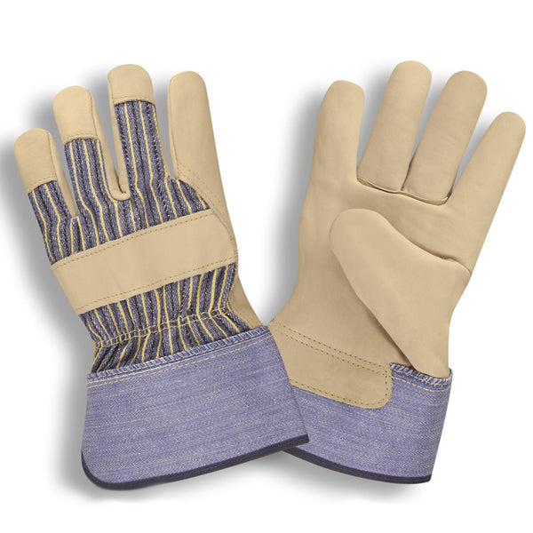 Premium Cowhide Palm Striped Canvas Gloves - 12 Pairs