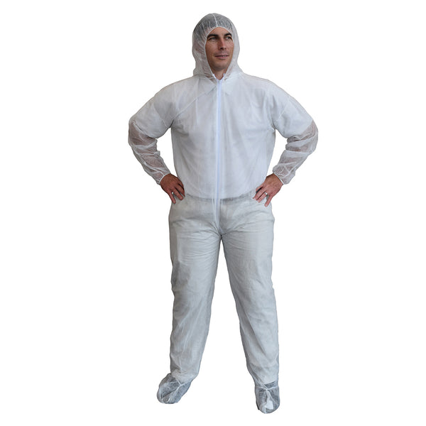 Polypropylene Protective Hooded Coveralls With Boots - Case of 25