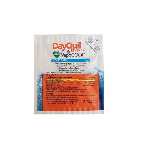 DayQuil Severe Vicks VapoCOOL Cold & Flu - 4 Single Dose Packets (2 caplets per packet)