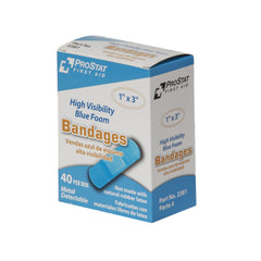 High Visibility Blue Foam Adhesive 1" x 3" Bandages - 40 Count