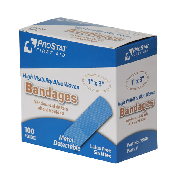 High Visibility Blue Woven Adhesive 1" x 3" Bandages - 100 Count