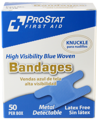 High Visibility Blue Woven Adhesive Knuckle Bandages - 50 Count